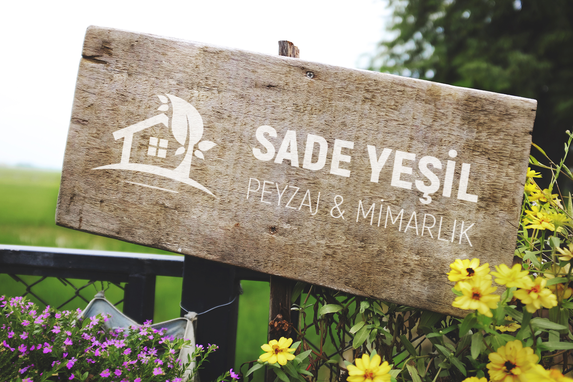 Natural organic wooden sign board mockup